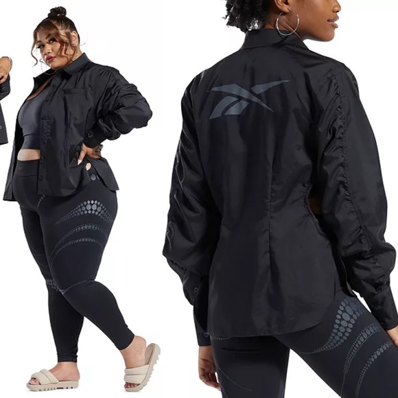 Reebok x Cardi B. Ruched-Sleeve Active Shirt in Black, Plus Size 2X New w/Tag - Picture 4 of 15